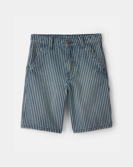 Boys Hickory Stripe Denim Utility Shorts - Dark Wash