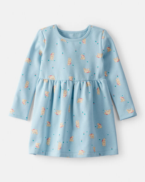 toddler girl daydream fleece polar bear knit dress - blue