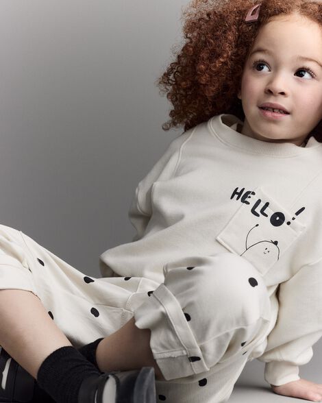 Toddler Hello!' Pullover Sweatshirt - Cream