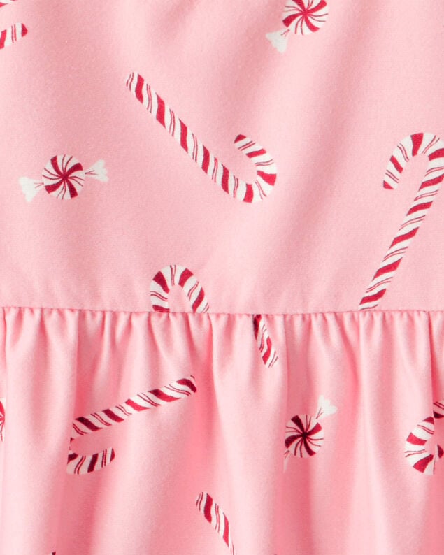 Product image 2 of Girls 2-Piece Candy Cane Print Fleece Long-Sleeve Loose Fit Night Gown - Pink