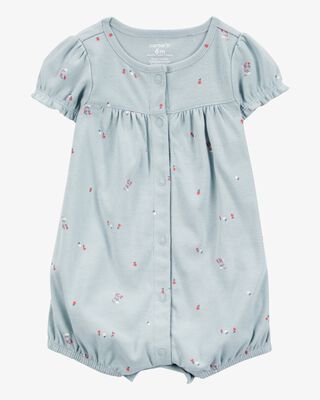 Product image 1 of Baby Floral Print Ribbed Short-Sleeve Romper - Blue
