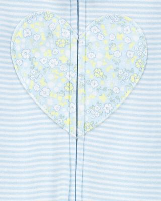 Product image 2 of Toddler Heart Striped Snug Fit Cotton Footie 1-Piece Pajamas - Blue
