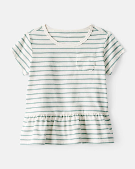 toddler girl striped short-sleeve peplum top - white/green
