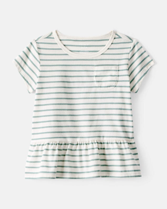 Product image 1 of Toddler Girl Striped Short-Sleeve Peplum Top - White/Green