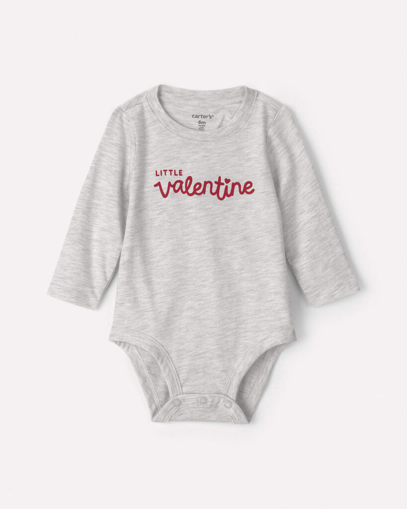 Carter's baby 'little valentine' long-sleeve graphic bodysuit 12M Heather Grey