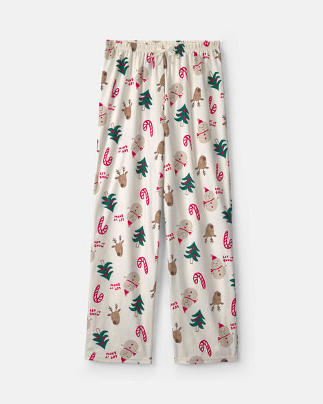 adult christmas icon fleece loose fit pajama bottoms - cream
