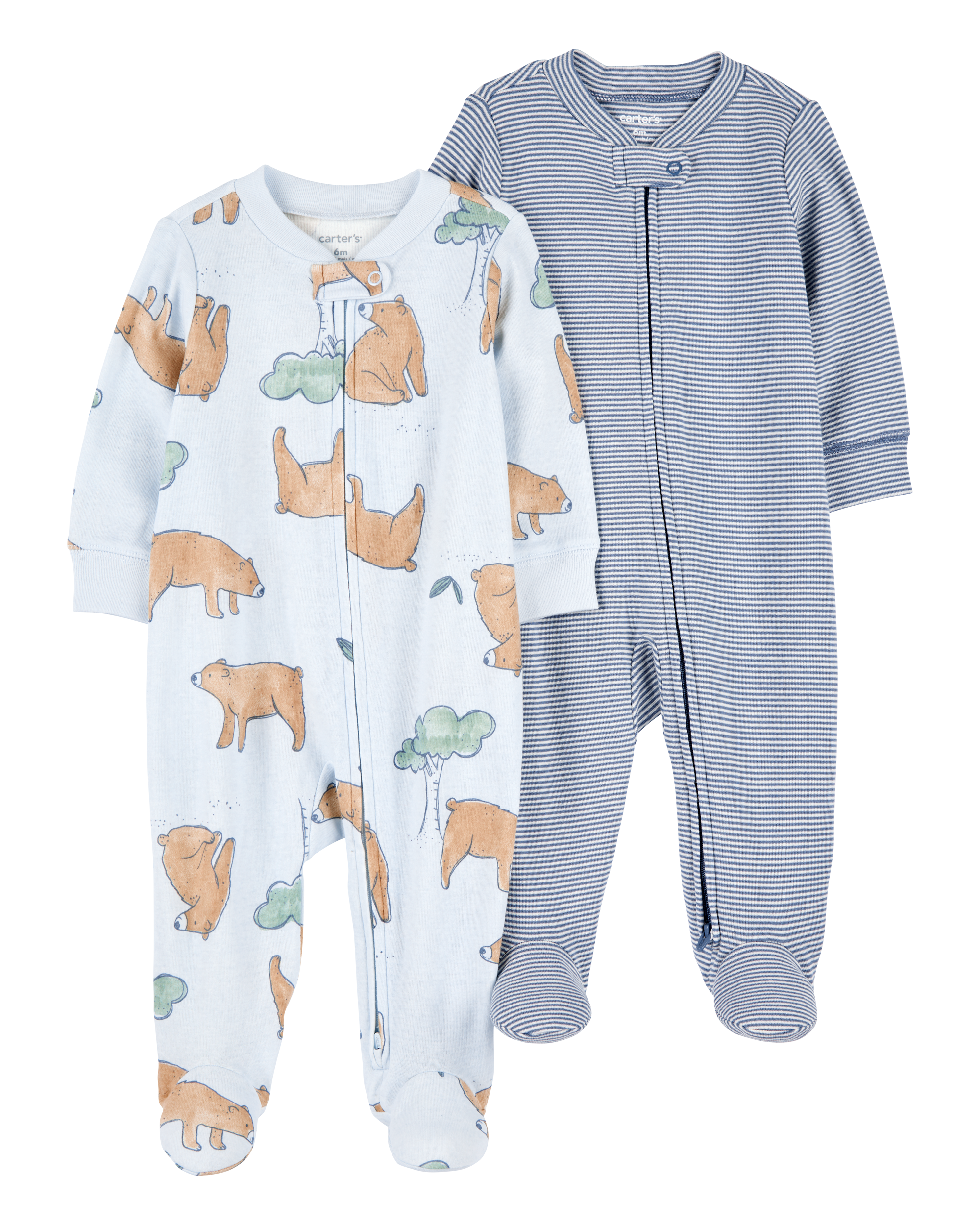 Baby Boy 2-Pack 2-Way Zip Cotton Sleep & Play Pajamas - Blue