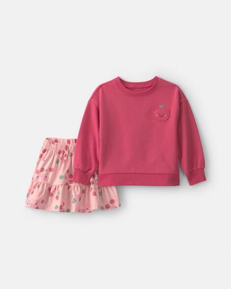 toddler girl 2-piece apple french terry long-sleeve top & skort set - pink