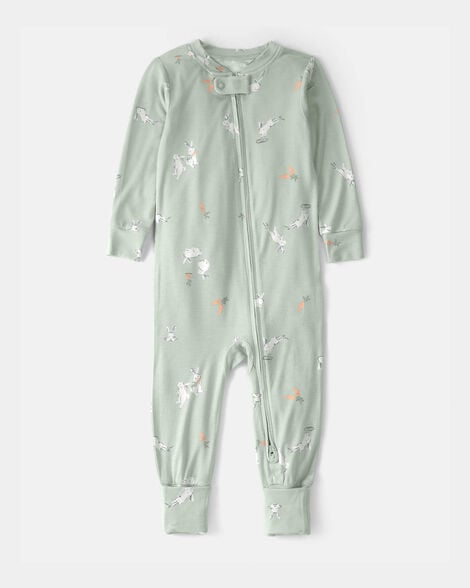 toddler easter bunny purelysoft 1-piece 2-way zip pajama - green