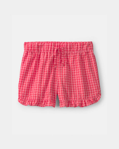 girls ruffle-trim gingham shorts - pink
