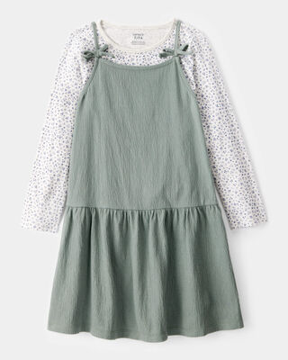 Product image 1 of Kid 2-Piece Floral Print Tee & Tank Dress Set - Green/Grey