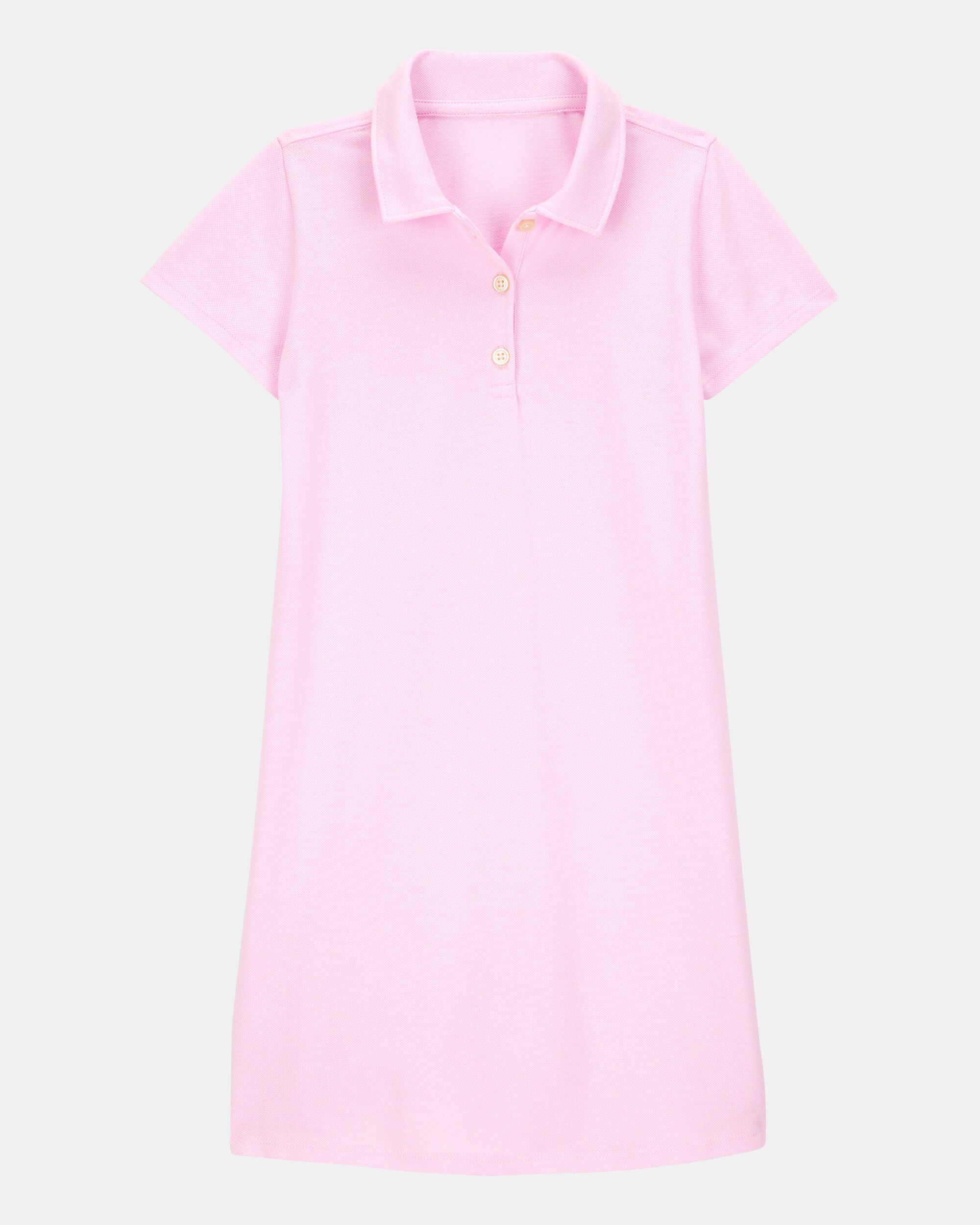 Girls Pique Short-Sleeve Uniform Dress - Pink