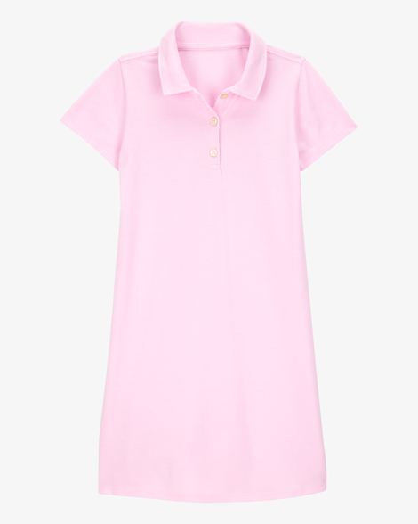 Girls Pique Short-Sleeve Uniform Dress - Pink