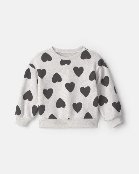 toddler girl heart pullover sweatshirt - grey/black