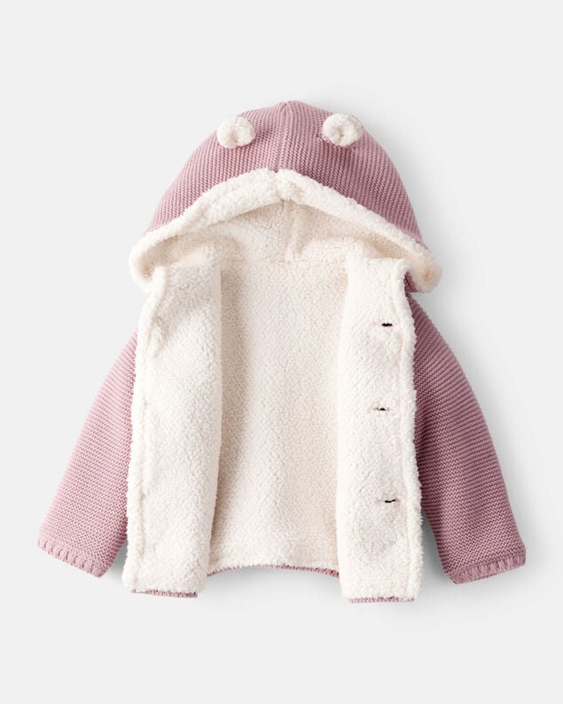 Product image 2 of Baby Girl Sherpa Lined Cotton Long-Sleeve Jacket - Pink