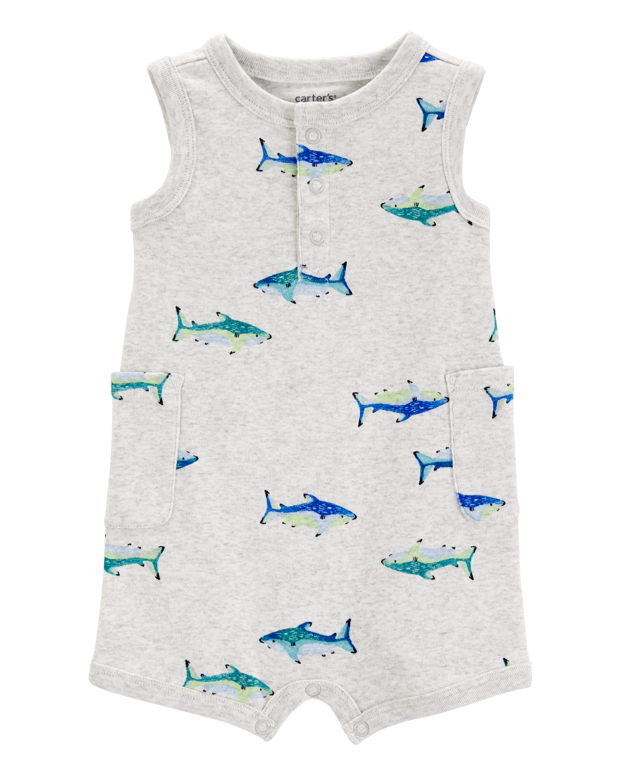 Baby Boy Fish Cotton Blend Romper - Grey
