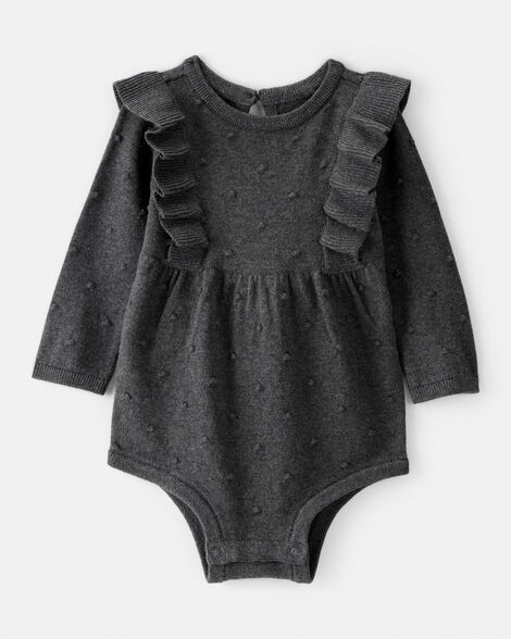 baby girl ruffle cotton long-sleeve bodysuit - grey