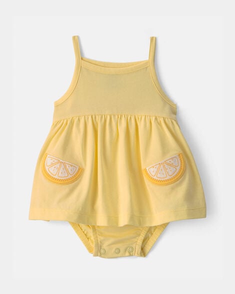 baby girl lemon sleeveless bodysuit dress - yellow