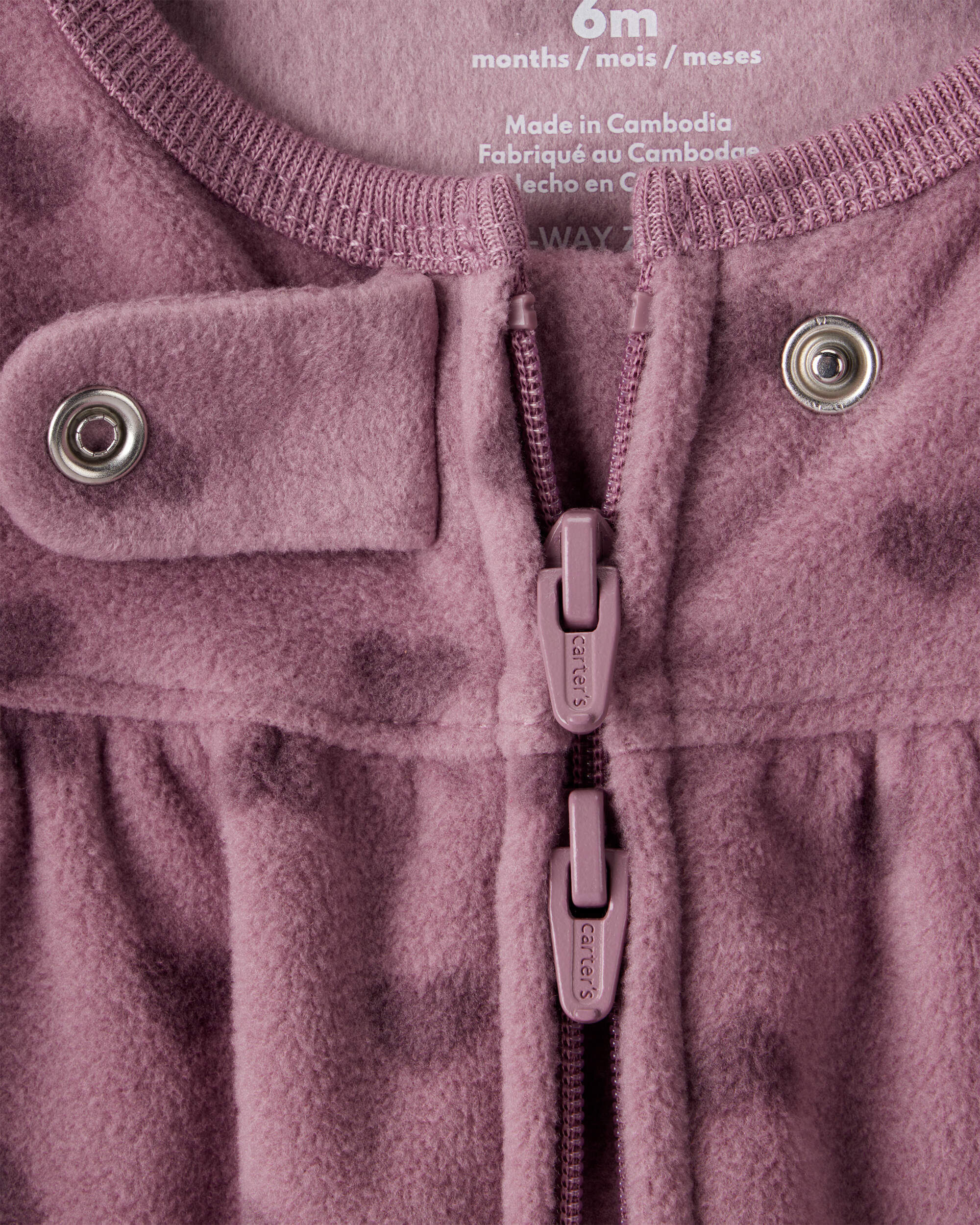 Baby Girl Heart Print Fleece Long-Sleeve Loose Fit Sleep & Play Pajamas - Purple