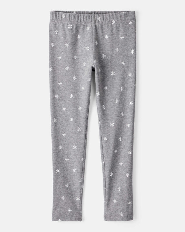 Product image 1 of Girls Snowflake Print Cotton Pull-On Stretch Leggings - Grey