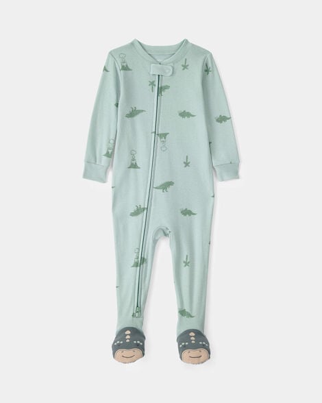 toddler dinosaur 100% cotton snug fit 1-piece pajama - green