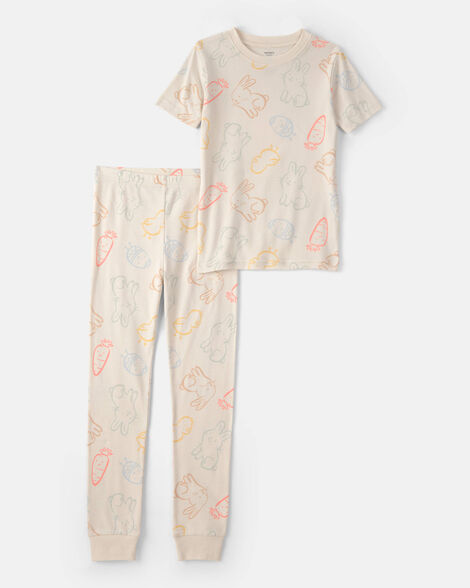kid easter bunny 100% cotton snug fit 2-piece pajama set - cream