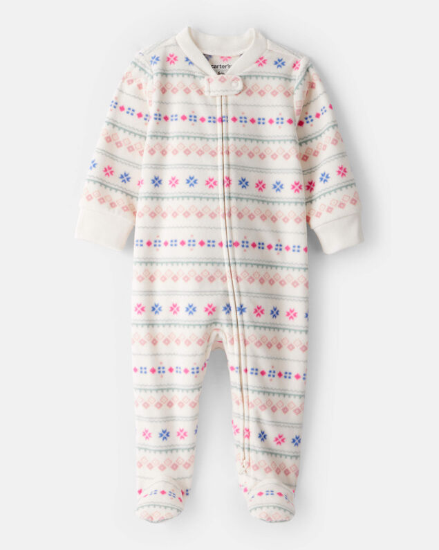 Product image 1 of Baby Girl Fair Isle Fleece Long-Sleeve Loose Fit Sleep & Play Pajamas