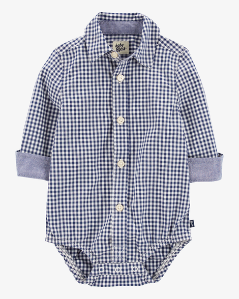 Baby Boy Gingham Print Button-Front Bodysuit