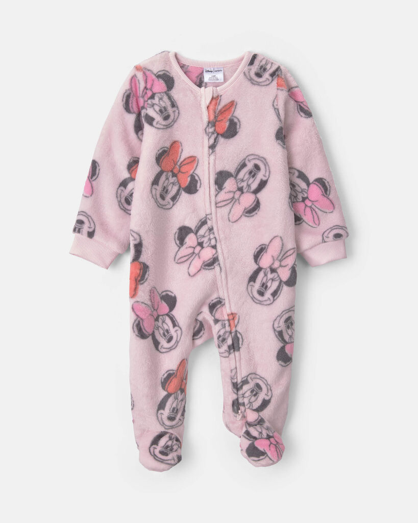 Carter's baby girl 2-way zip disney© minnie mouse cozy sleep & play pajamas 3M Pink
