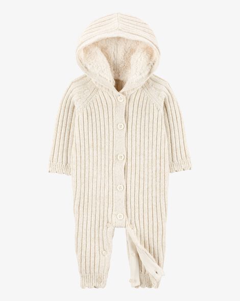  Product image 2 of Baby Ribbed Sweater Knit Button-Front Jumpsuit - Cream