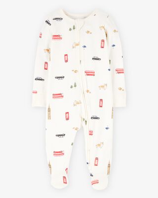 Product image 1 of Baby London Print 2-Way Zip PurelySoft Sleep & Play Pajamas - Ivory