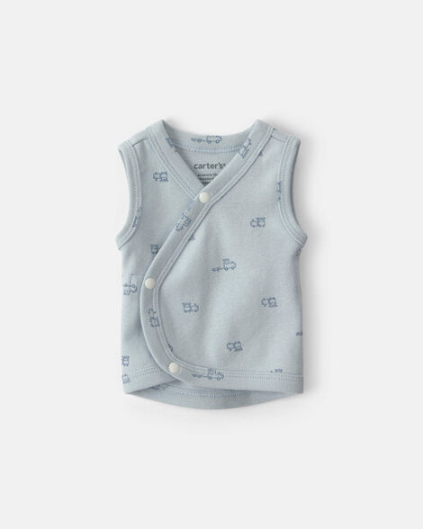 baby boy train side-snap tank - blue