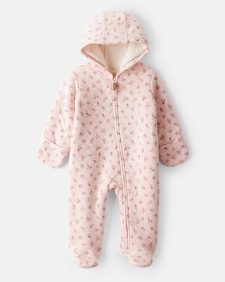 Baby Girl Recycled Microfleece Jumpsuit in Radiant Rose Print