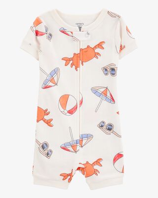 Product image 1 of Toddler 1-Piece Crab Beach Print 100% Snug Fit Cotton Romper Pajamas - White