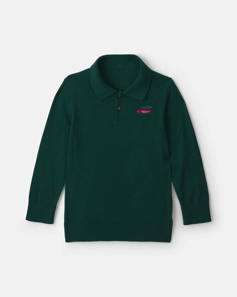 boys car polo sweater - olive green