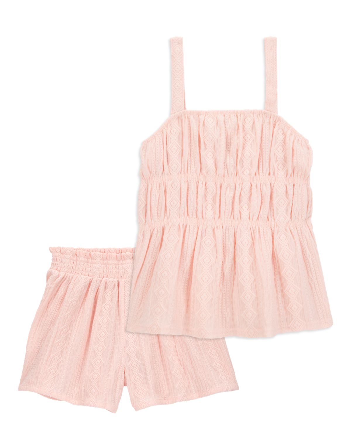 Kid 2-Piece Ruched Textured Tank & Pull-On Smocked Shorts