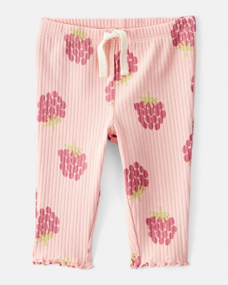 baby girl raspberry print cotton pull-on pants - pink