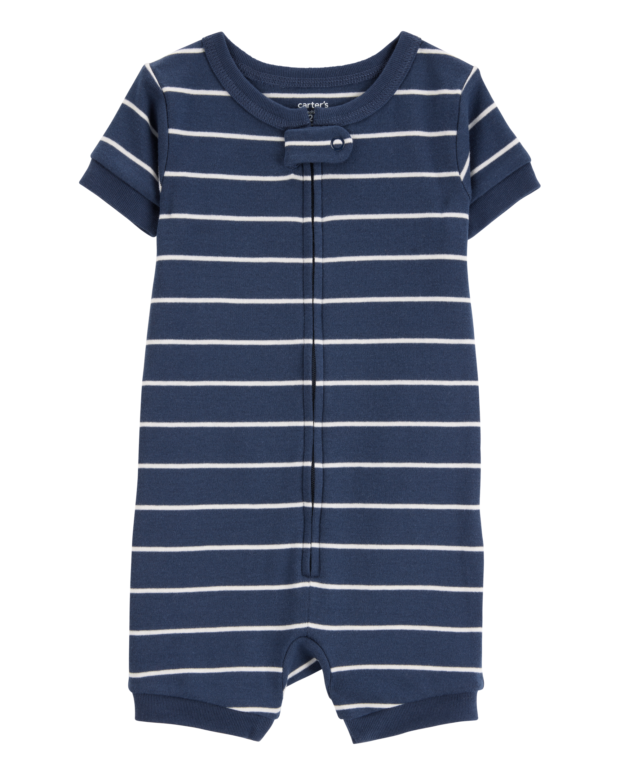 Baby Striped Snug Fit Cotton 1-Piece Pajamas - Navy