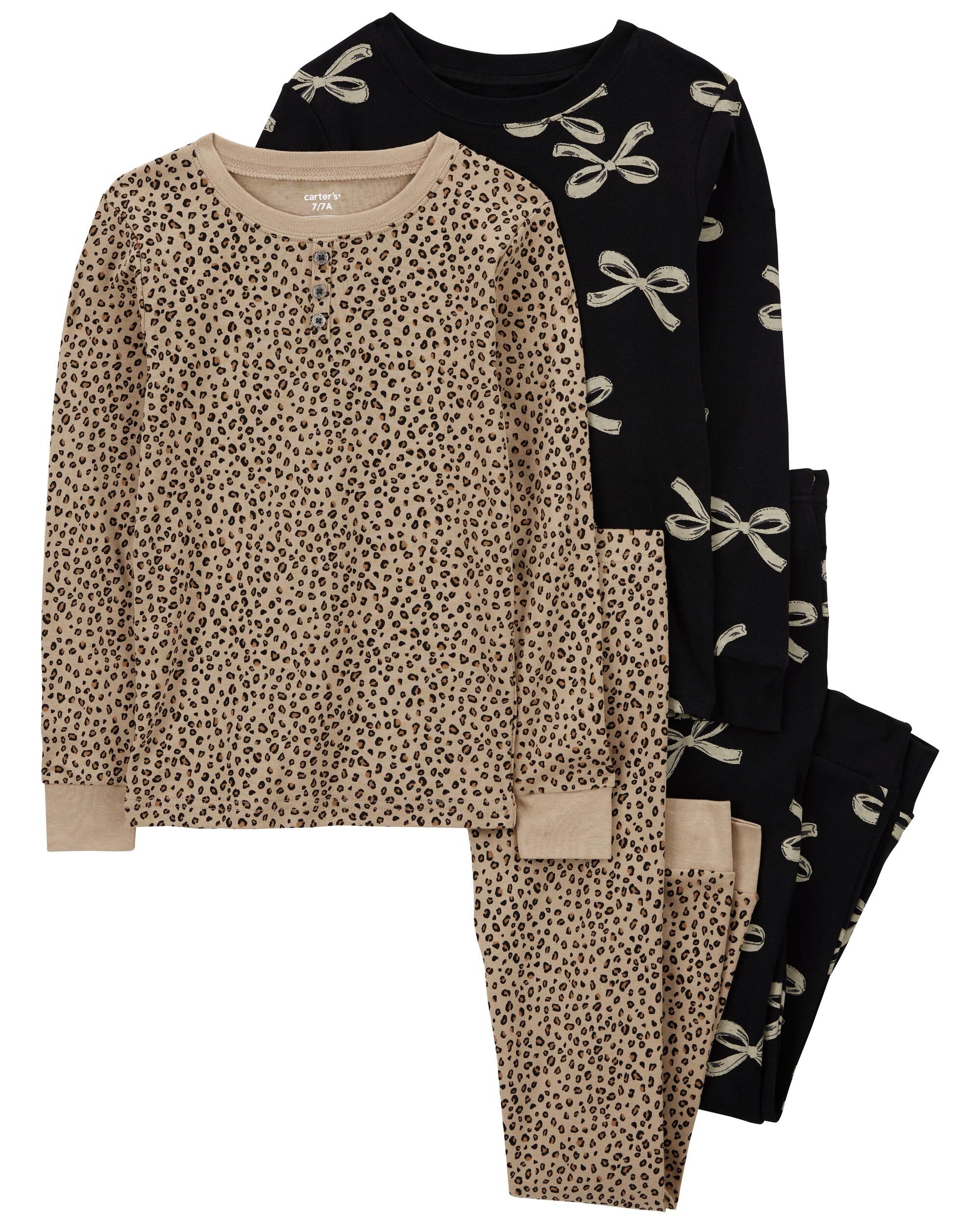 Kid 4 Piece Leopard Print 100 Snug Fit Cotton Pajamas