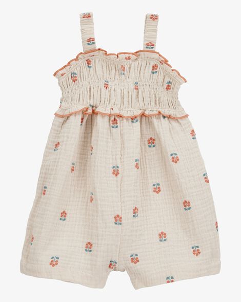  Product image 1 of Baby Smocked Floral Print Sleeveless Romper - Cream