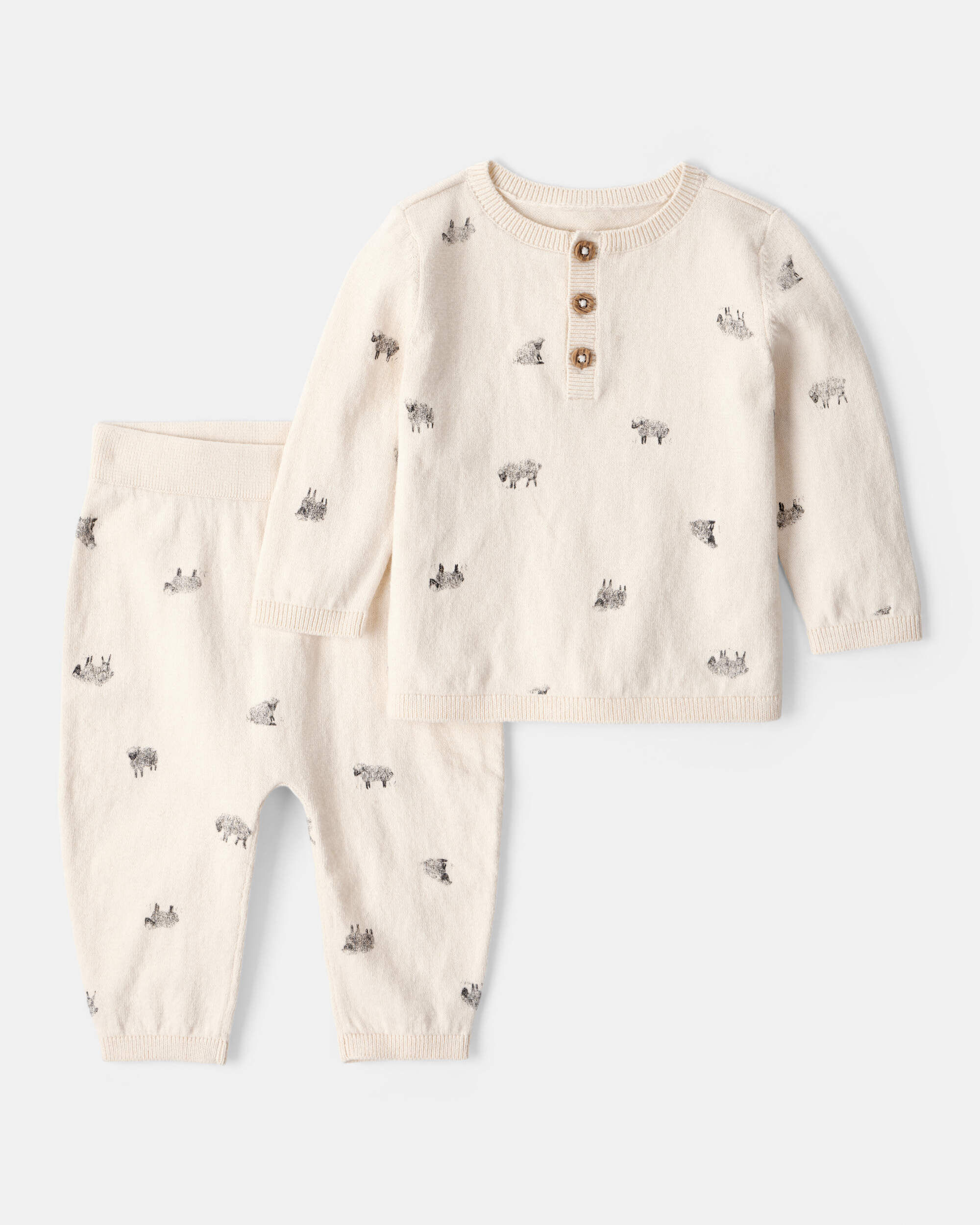 Baby Boy Sheep Print Cotton Long-Sleeve Tee & Pant Set - White