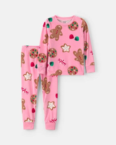 toddler girl 2-piece christmas gingerbread dreamplush snug fit pajama set - pink