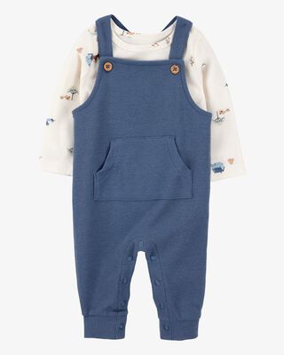 Product image 1 of Baby 2-Piece Long-Sleeve Tee & Waffle Knit Coverall Set - Blue/White