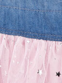 Pink - Toddler Sparkly Tulle & Denim Jumper Dress, Selected