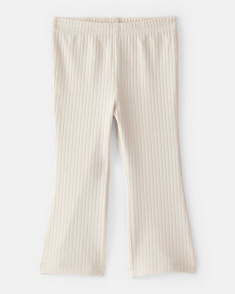 baby girl rib pull-on stretch flare leggings - cream