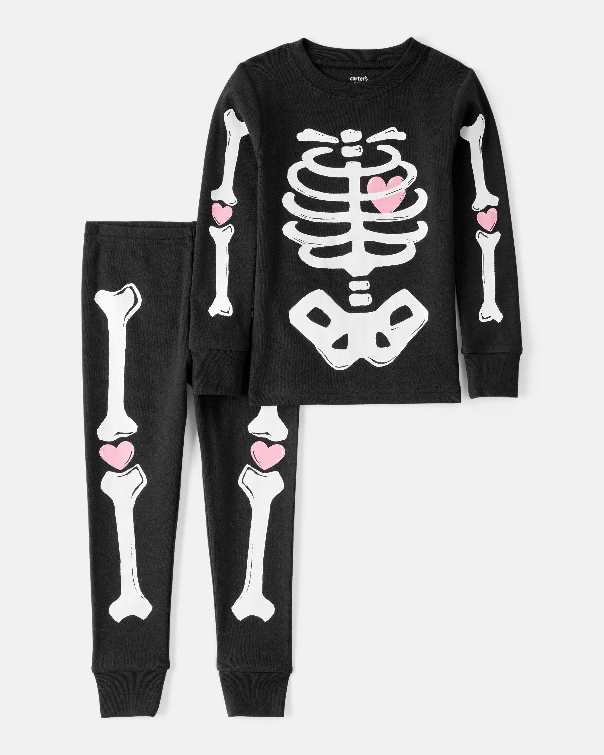 Toddler 2-Piece Glow The Dark Skeleton 100% Snug Fit Cotton Pajamas - Black