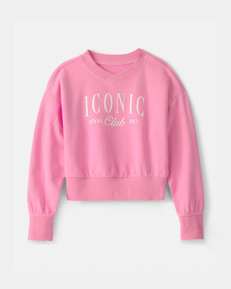 girls 'iconic club' french terry pullover sweatshirt - pink