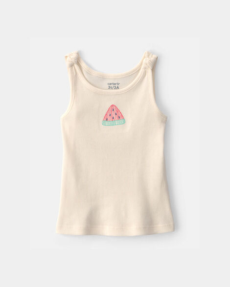 toddler girl watermelon ribbed tank top - cream