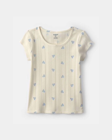 Girls Heart Ribbed Tee - Ivory