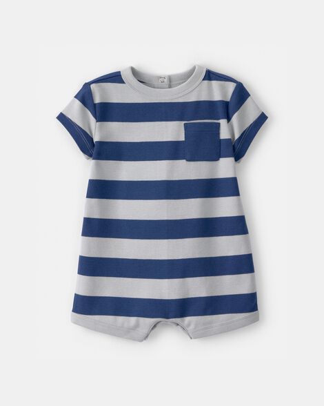 baby boy stripe short-sleeve romper - blue/grey